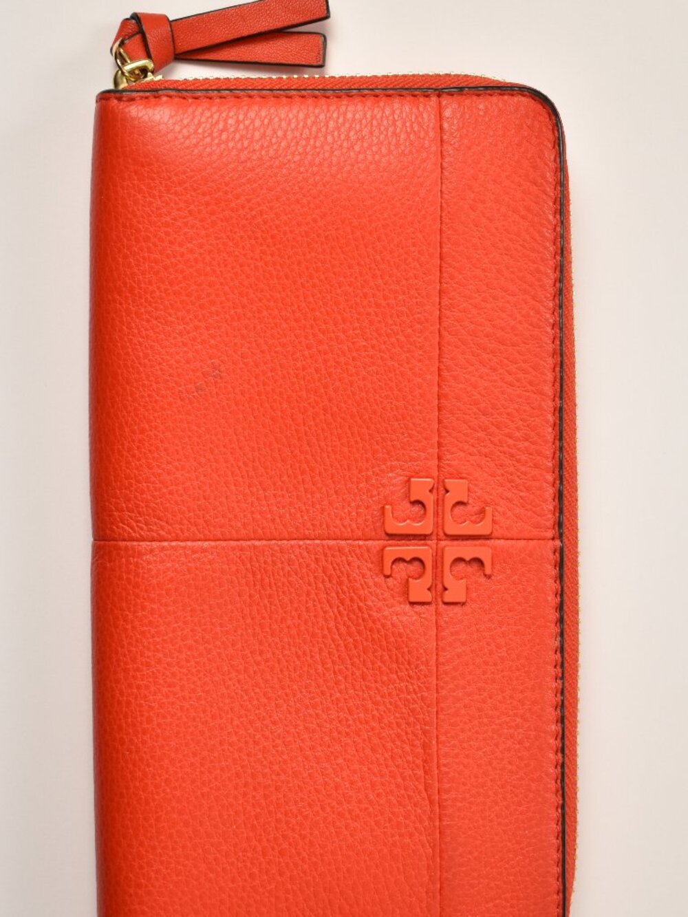 Tory Burch Samba Orange Ivy Zip Continental Leather Zip Around Wallet